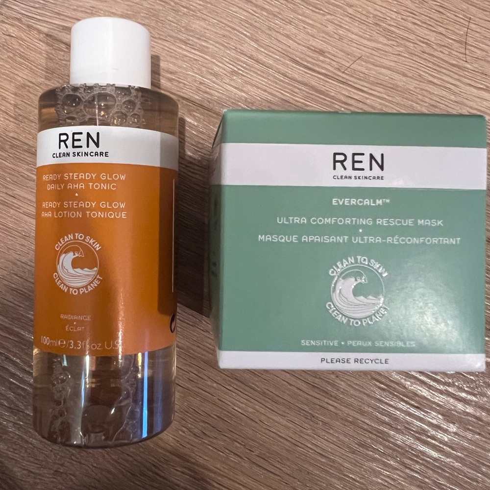 REN Clean Skincare Ready Steady Glow Daily AHA Tonic and Evercalm Rescue Mask